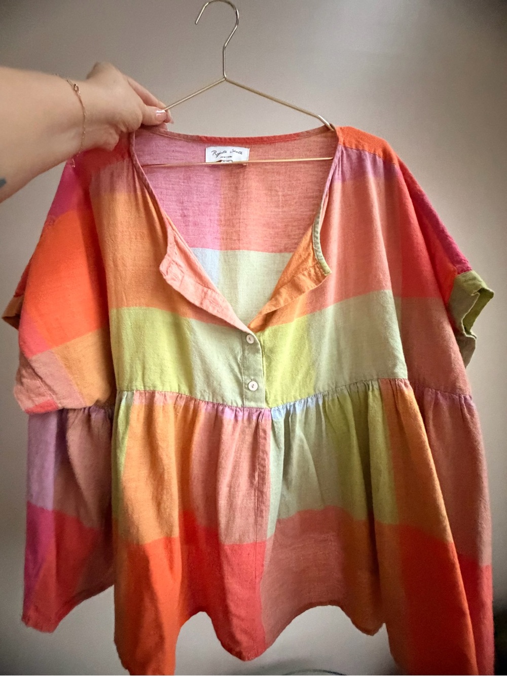 Rujuta Sheth Marni Plaid Swing Top - Multi-Color Short-Sleeve Women’s Top - Picture 4 of 6